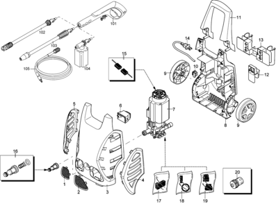 Default Diagram and Parts List for PW1600SL-B3 Type 1 Black and Decker Pressure Washer